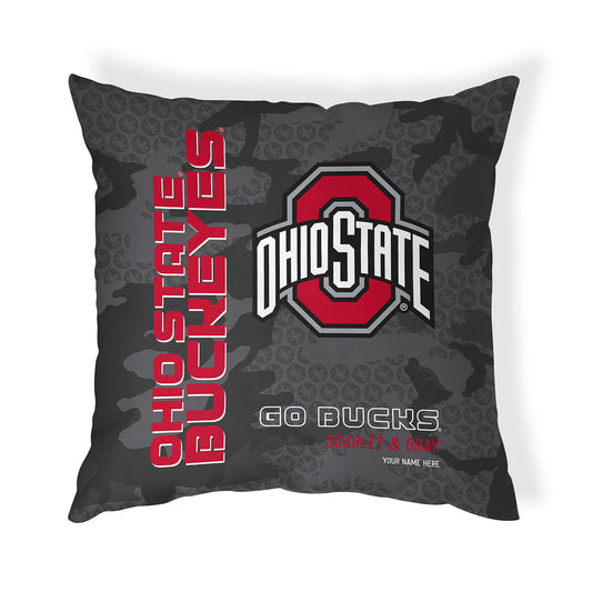 Ohio State Buckeyes Dark Camo Throw Pillow | Personalized | Custom
