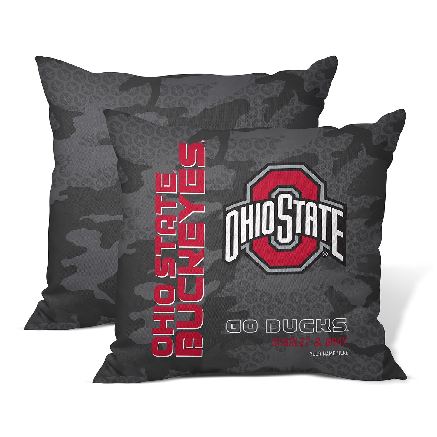 Ohio State Buckeyes Dark Camo Throw Pillow | Personalized | Custom