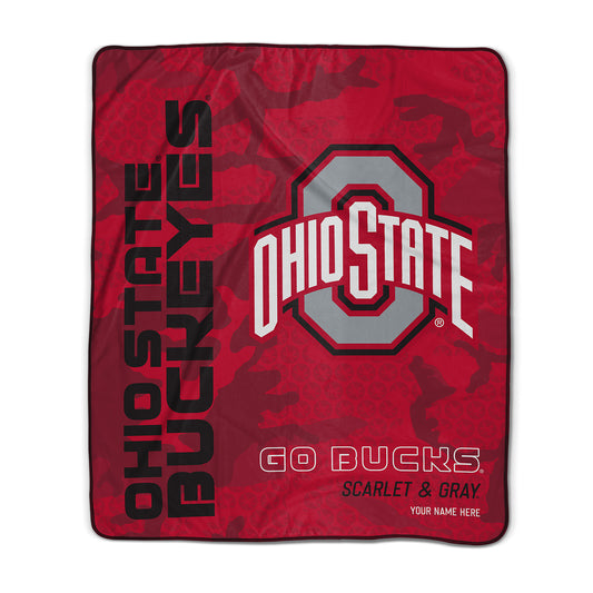 Ohio State Buckeyes Red Camo Pixel Fleece Blanket | Personalized | Custom